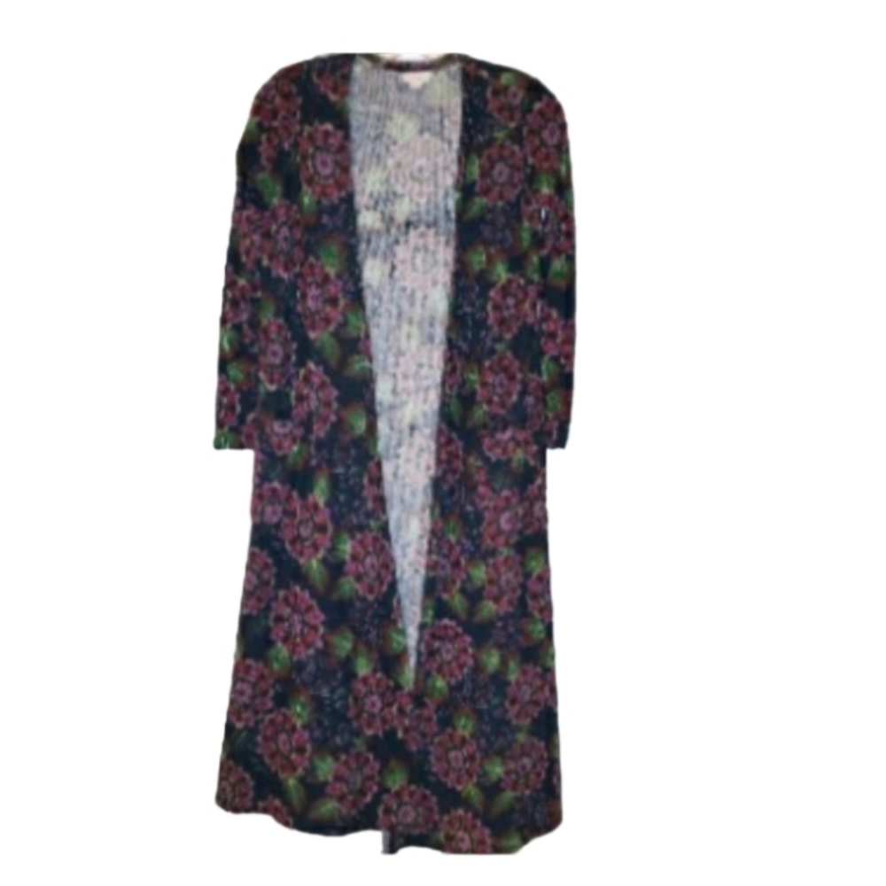 Lularoe Sarah Cardigan black pink green floral XS NWT